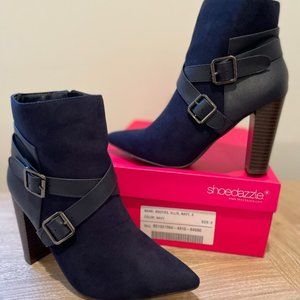 Size 8 Navy Wraparound Buckle Booties